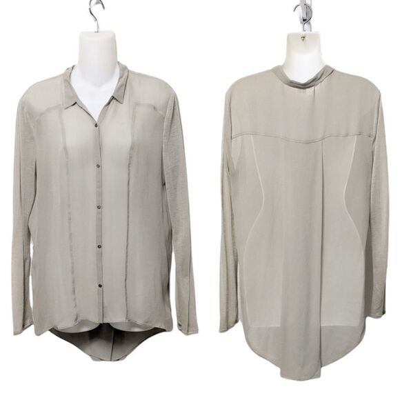 HELMUT LANG 100% Silk Sheer High Low Blouse L - Picture 1 of 9